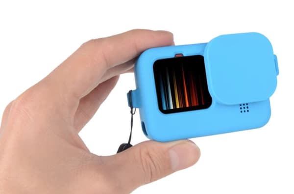 Silikonebl? etui til et Gopro kamera