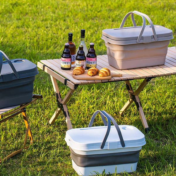 Hopf�llbar picknickkorg Varukorg Eldbord med lock Vit