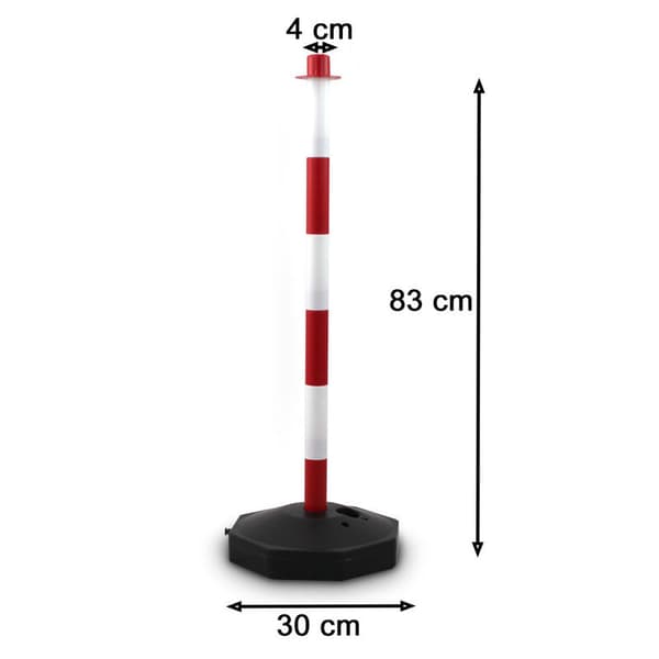 R�da och vita s�kerhetsstolpar, 83 cm, 4 st med 150 cm kedjor, enkel montering