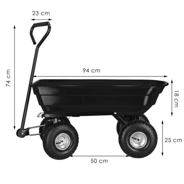 Trädgårdssläp - Springos® - 75L - 250 kg - 4 hjul - Tipping-funktion