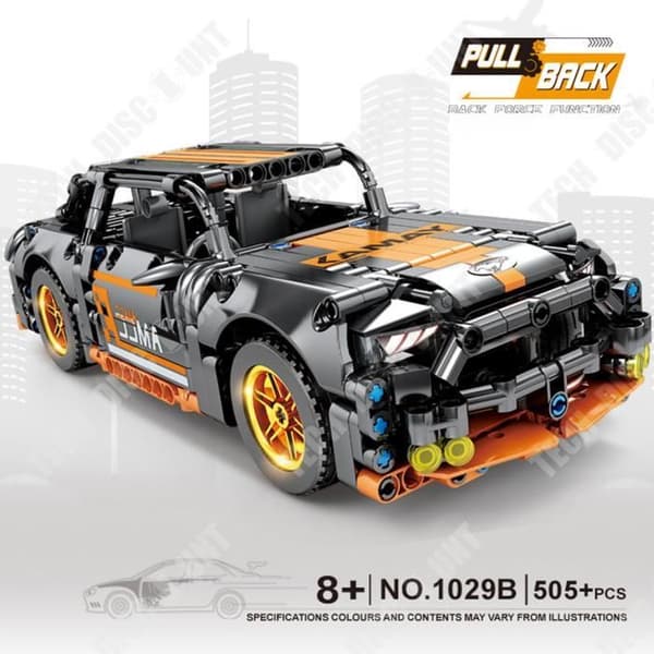 TD® Building Blocks Dark Mustang Technology Delar Partikelmontering Pull Back Förmåga Träningsleksaker