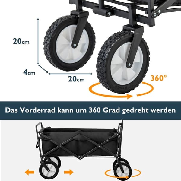 360° taitettava kottikärry - kevyt ja tilaa säästävä puutarhakärry kokoontaitettava 96L ulkokärry, musta, maasto