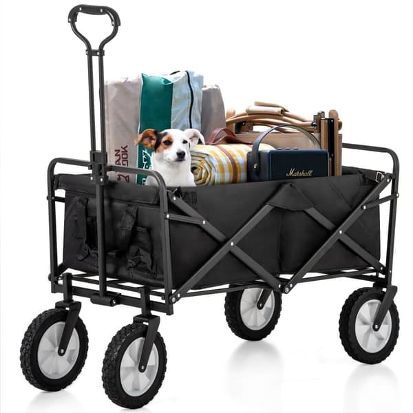 360°Hopfällbar Skottkärra-Lätt och Platsbesparande Trädgårdsvagn Collapsible 96L Outdoor Cart, Black, All-Terrain