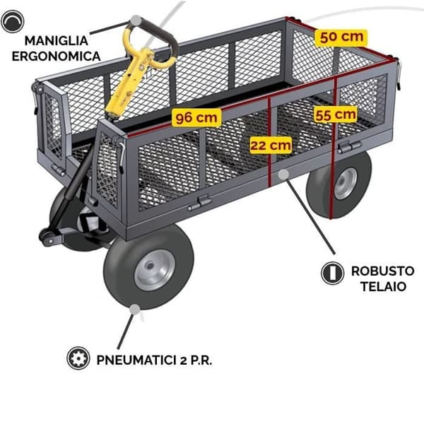 Handkärra med fällbara sidokanter, Max. last 300 kg, Bagagehållare, Allt-bärande trädgårdsvagn