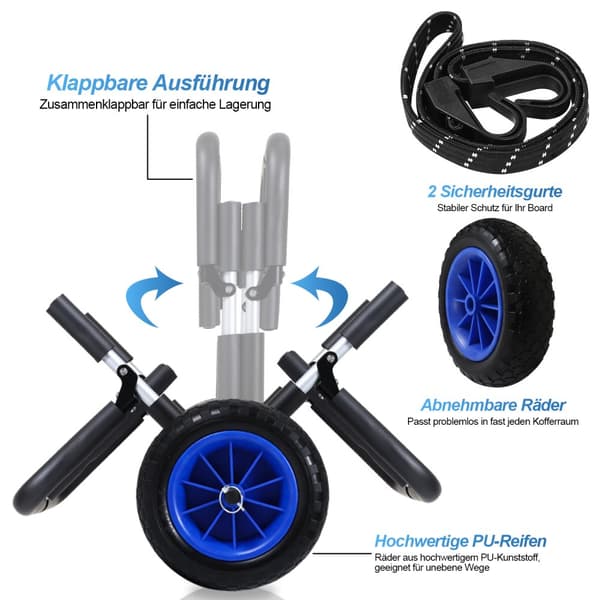 Chariot de Surf SUP Stand Up Paddle paddel, planche de surf, transport, chariot kajak, Alu