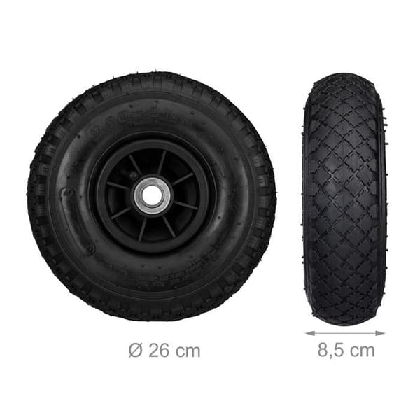 Relaxdays Roue de diable Set av 2 hjul för skottkärra, reservhjul axel, 3.00-4, gummi 260x85 mm 80 kg, svart