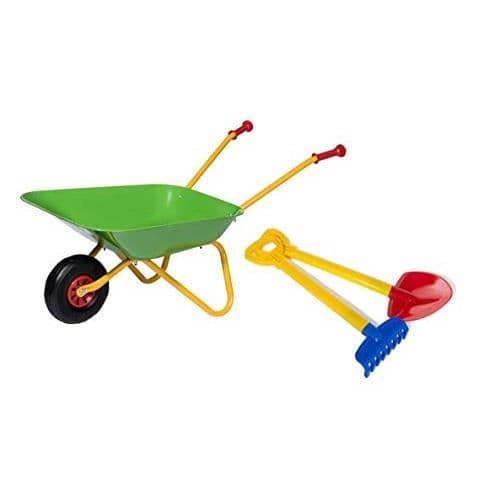 Skottkärra med spade och kratta - ROLLY LEKSAK - Max belastning. 25 kg - Gul/Röd