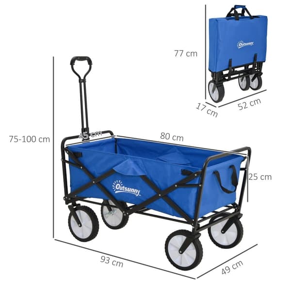 Hopfällbar Handvagn, 93x49x75-100 cm, Mörkblå