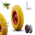 Miniatyrbillede 1 af 7: PU-trillebørshjul af massiv gummi med aksel - Gul