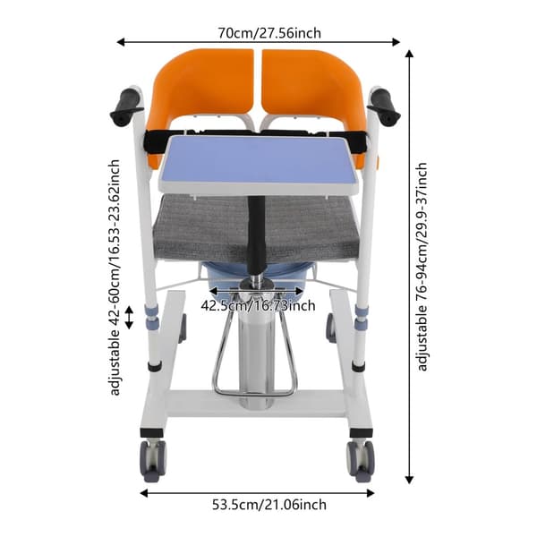 Hydraulinen potilastnostin pyörätuoli, säädettävä korkeus 42-60 cm, 100 kg kantavuus,harmaa