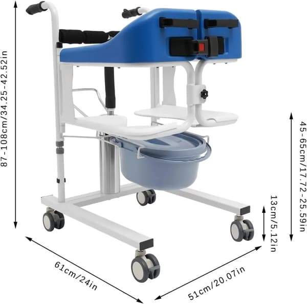 Hydraulisk Patientløftestol, Højdejusterbar, Toiletstol, Universelle Hjul,HVID