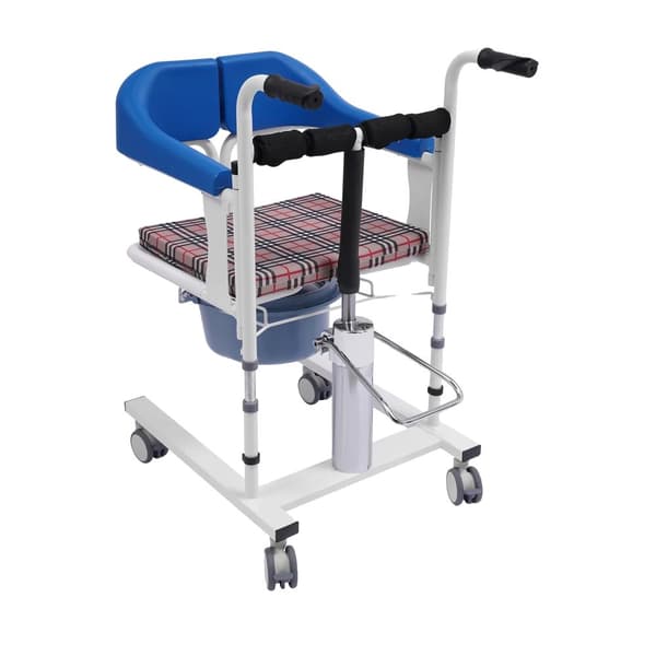 Hydraulinen potilasnostotuoli, säädettävä korkeus, 180° avautumissuunnittelu, mukana kannettava wc-pönttö,VALKOINEN