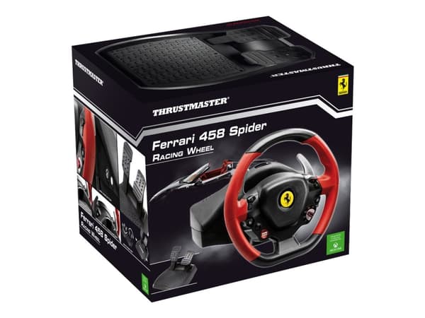 Thrustmaster Ferrari 458 Spider, Ohjauspyörä + polkimet, Xbox One, D-pad, Langallinen, Musta, Punainen, 370 mm