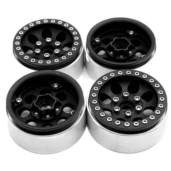 RC Crawleriin päivitettävät osat, CNC-metalliseos, mattamusta Beadlock-vanteet, Musta 4 kpl