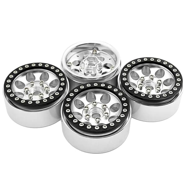 RC Crawleriin päivitettävät osat, CNC-metalliseos, mattamusta Beadlock-vanteet, Musta 4 kpl