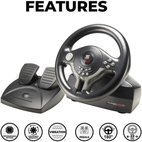 Volant Gaming - SUBSONIC - Superdrive SV250 - Switch, Xbox, PS3, PS4 och PC - Svart
