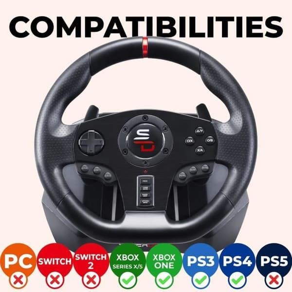 Race Wheel - SUPERDRIVE - GS850-X - Manuell växelspak - 3 pedaler - Växelpaddlar - PS4 / Xbox