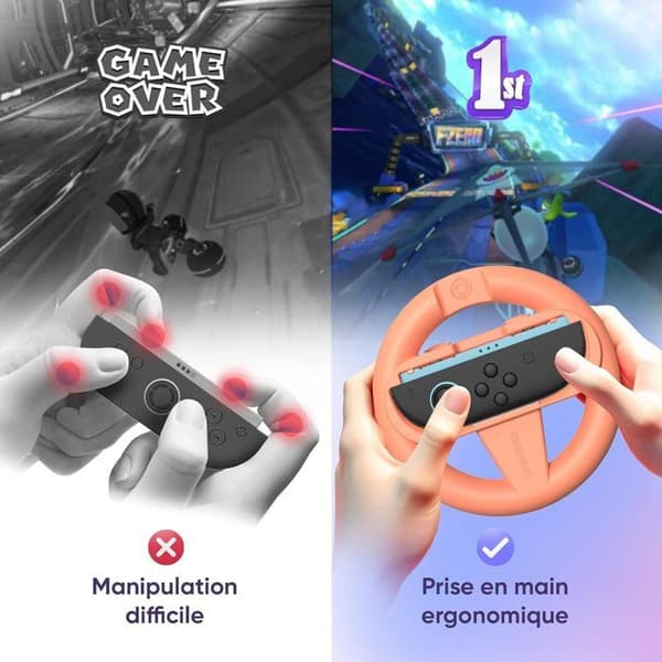 Pack med 4 Racingsrat för Nintendo Switch 2 - Oniverse - Tillbehör för Mario Kart, Orange Blå Grön Lila Rattar