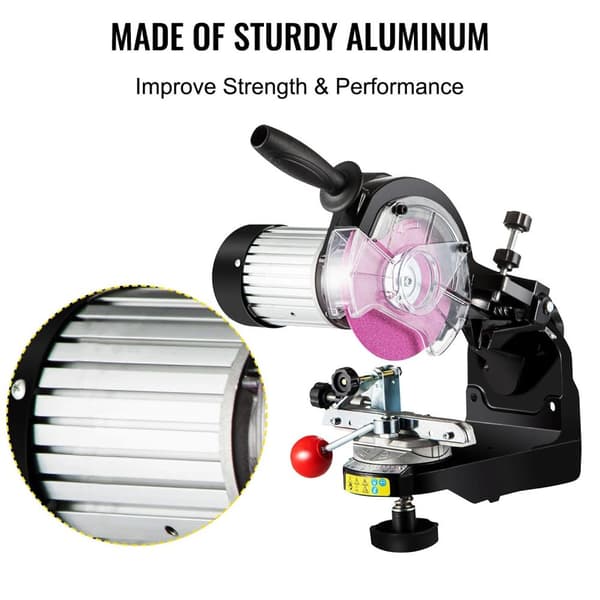 230W 3000RPM Sågkedjeslipmaskin med arbetsljus och säkerhetshandtag, kraftig aluminiumkonstruktion, stor 5,5" slipskiva, justerbar vinkel