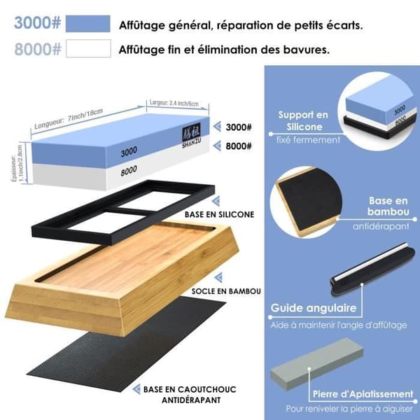 Slipsten 3000 8000 - SHAN ZU - Knivslip 2 i 1 Whetstone Halkfri bambubas