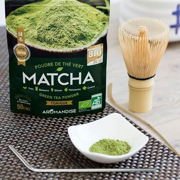 Matcha te + visp + bambusked + 4 sugrör i rostfritt stål