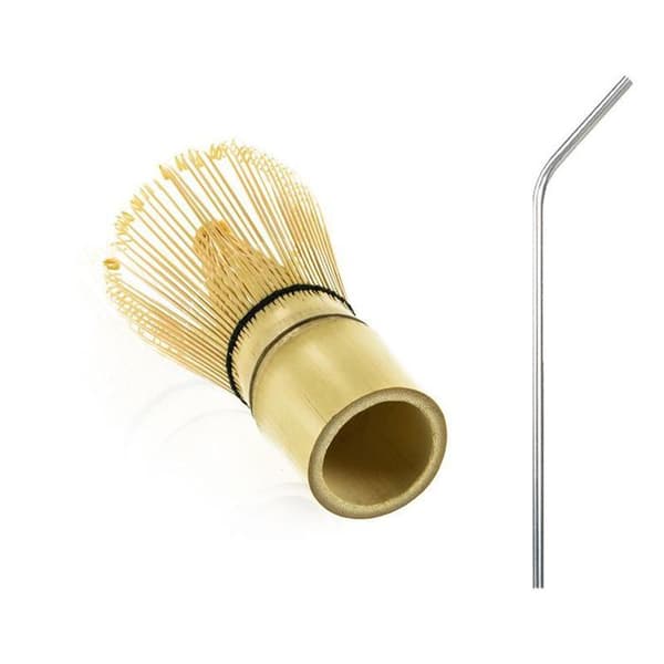 Bambu Matcha tevisp + 4 sugrör i rostfritt stål
