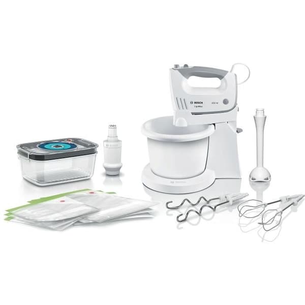 BOSCH ErgoMixx MFQ364V6 Robotblandare - 450 W - Vit/Grå - 5 hastigheter + turbo - 2 rostfria vispar - 2 rostfria degkrokar