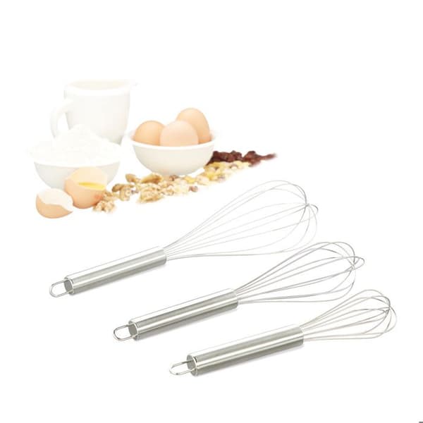 Relaxdays köksvisp Set med 3 Manuell professionell ballongvisp i rostfritt stål 8 tum 10 tum 12 tum, silver