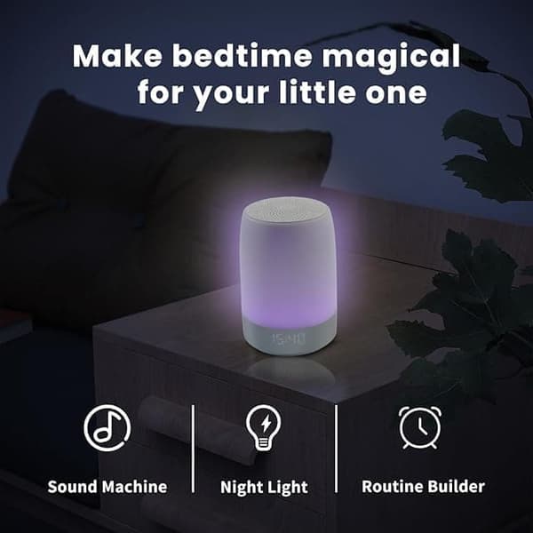 White Noise Maskin med APP-kontroll-Justerbar LED-lampa, 32 Lugnande Ljud, 8 Färger, Stänga Av Störande Ljud för Sömnen