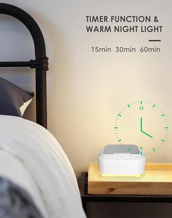 White Noise Maskin,Sovhjälp med 28 Ljud & Mjuk Nattlampa – Timer & Lugnande Ljudmaskin för Sömn