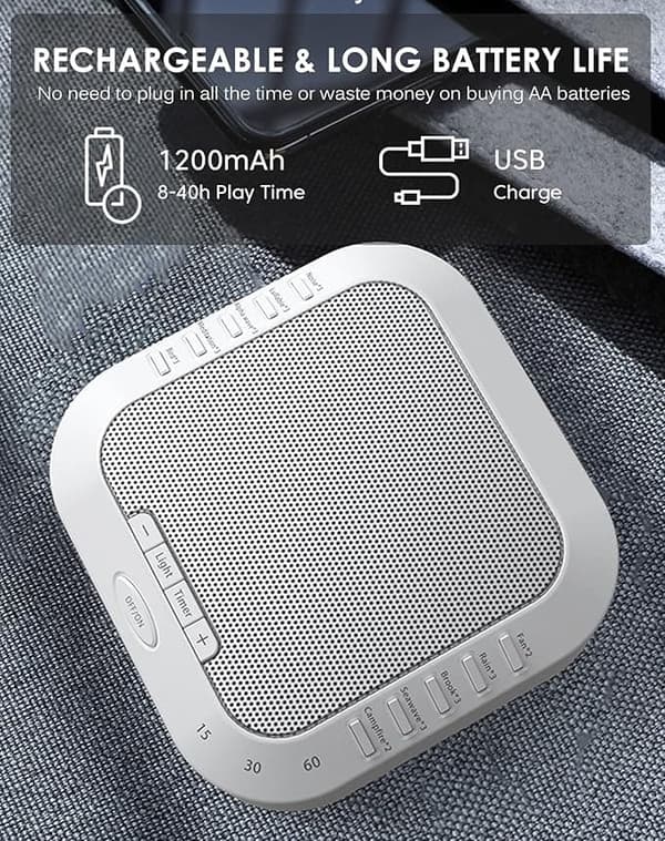 White Noise Machine, Sleep Aid med 28 Lyd og Blødt Natlys – Timer & Beroligende Lydmaskine til Søvn