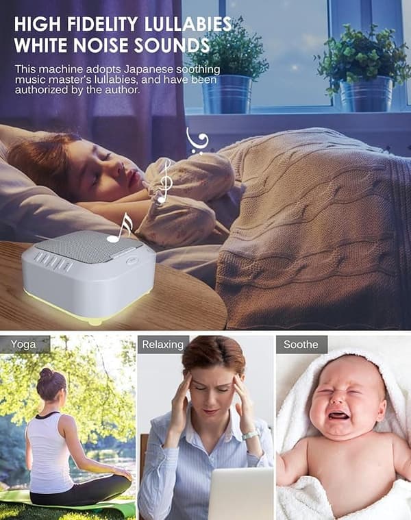 White Noise Maskin,Sovhjälp med 28 Ljud & Mjuk Nattlampa – Timer & Lugnande Ljudmaskin för Sömn