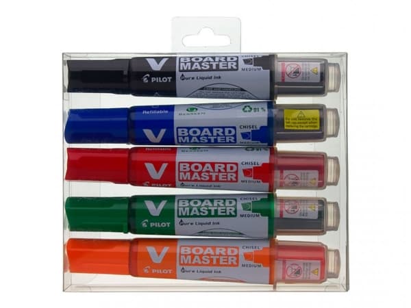 Whiteboardmarker Pilot V-Board Master, skrå, etui a 5 farver
