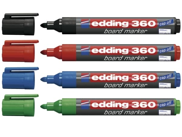edding 360 board - Markør - for brett - svart, rød, blå, grønn - fargeblekk - 1.5-3 mm (en pakke 4)