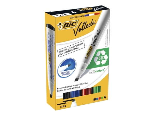 Whiteboardmarker BIC Velleda 1751 ass. farver (æske á 4 stk.)