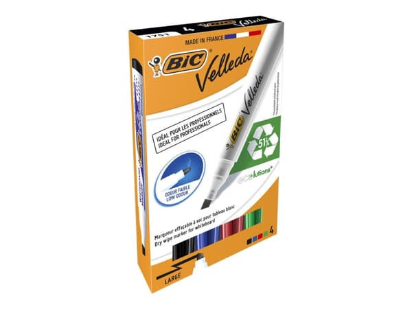 Whiteboardmarker BIC Velleda 1751 ass. farver (æske á 4 stk.)