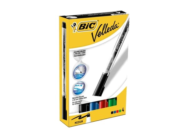 BIC VELLEDA - Markør - ikke-permanent - for whiteboard - svart, rød, blå, grønn - alkoholbasert blekk - 2.2 mm (en pakke 4)