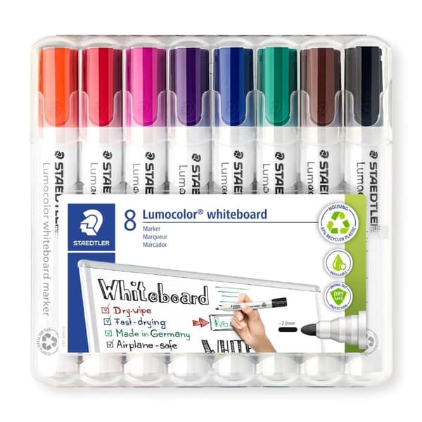 Whiteboardmarker Staedtler Lumocolor 351 WP8 PP rund spids med 8 stk. ass. farver