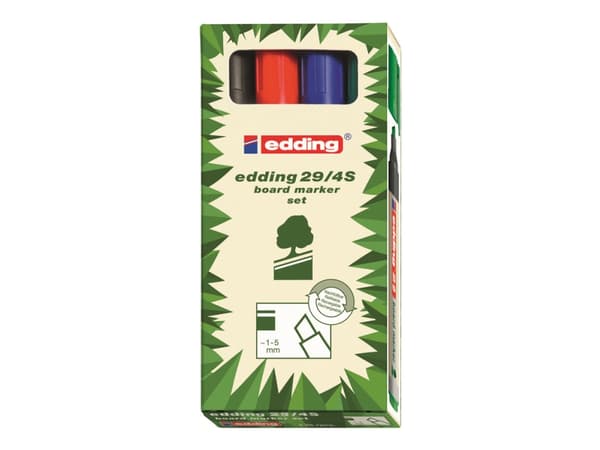 edding EcoLine 29 board - Markør - for brett - svart, rød, blå, grønn - fargeblekk - 1-5 mm (en pakke 4)