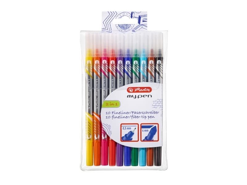 Herlitz my.pen - Märkpenna med dubbel spets - blandfärger - vattenbaserat livsmedelsfärgningsbläck (paket om 10)