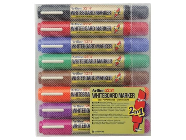 Whiteboardmarker Artline 525T 2-i-1 ass. farver (8 stk.)