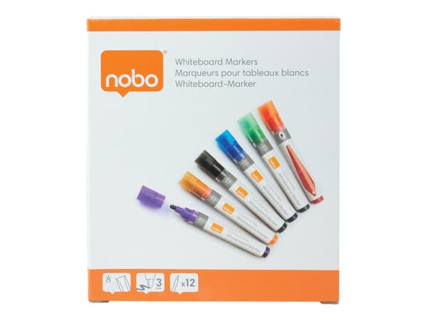 Nobo Liquid Ink - Markering - icke-permanent - för flipdiagram, overhead-diapositiv, whiteboard - blandfärger - 3 mm (paket om 12)