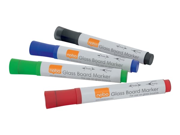 Whiteboardmarkers Glass Board Nobo ass. färger - (4 st.)