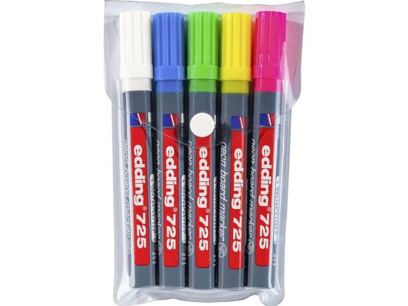 edding 725 neon board - markör - för glas, tavla, whiteboard - vit, neongrön, neongul, neonrosa, neonblå - vattenbaserat pigmentbläck - 2-5 mm - förp