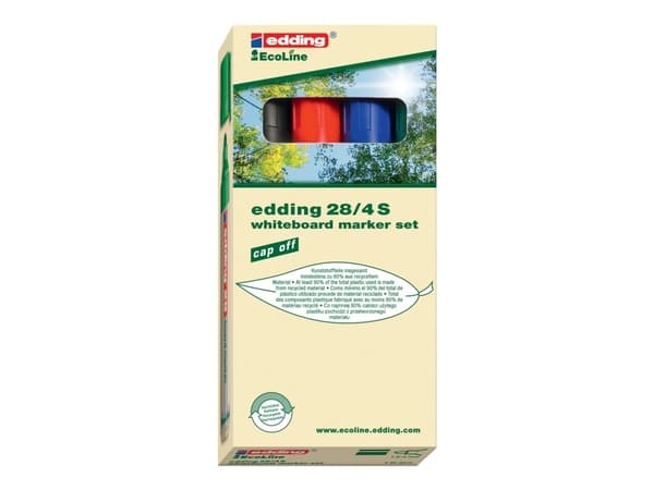 edding EcoLine 28 board - Markør - for brett, whiteboard - svart, rød, blå, grønn - fargeblekk - 1.5-3 mm (en pakke 4)