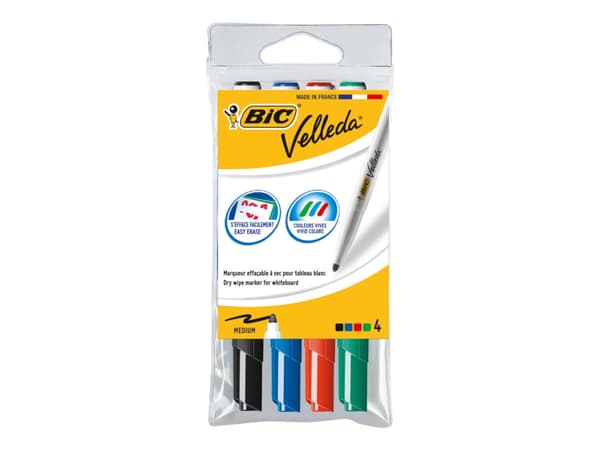BIC VELLEDA 1741 - Markør - for whiteboard - svart, rød, blå, grønn - ketonbasert blekk - 1.4 mm - medium (en pakke 4)