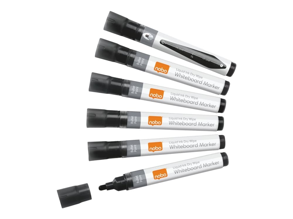 Nobo Liquid Ink - Markering - icke-permanent - för flipdiagram, overhead-diapositiv, whiteboard - svart - 3 mm - paket med 12