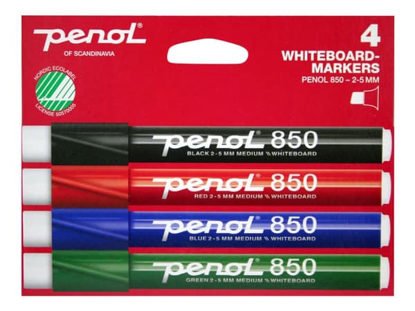 Penol 850 - Markør - for whiteboard - svart, rød, blå, grønn - alkoholbasert blekk - 2-5 mm - medium (en pakke 4)