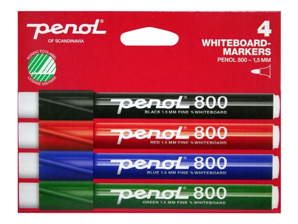 Penol 800 - Markør - for whiteboard - svart, rød, blå, grønn - alkoholbasert blekk - 1.5 mm - fin (en pakke 4)