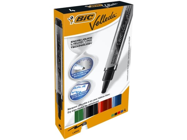 BIC VELLEDA - Markering - icke-permanent - för whiteboard - svart, röd, blå, grön - alkoholbaserat bläck - 2.3 mm (paket om 4)